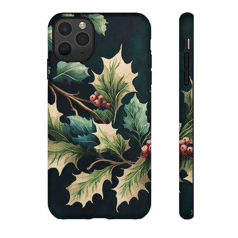 Dark Green Festive Holly in Watercolor - Impact Resistant Phone Case iPhone 11 Pro Max Matte